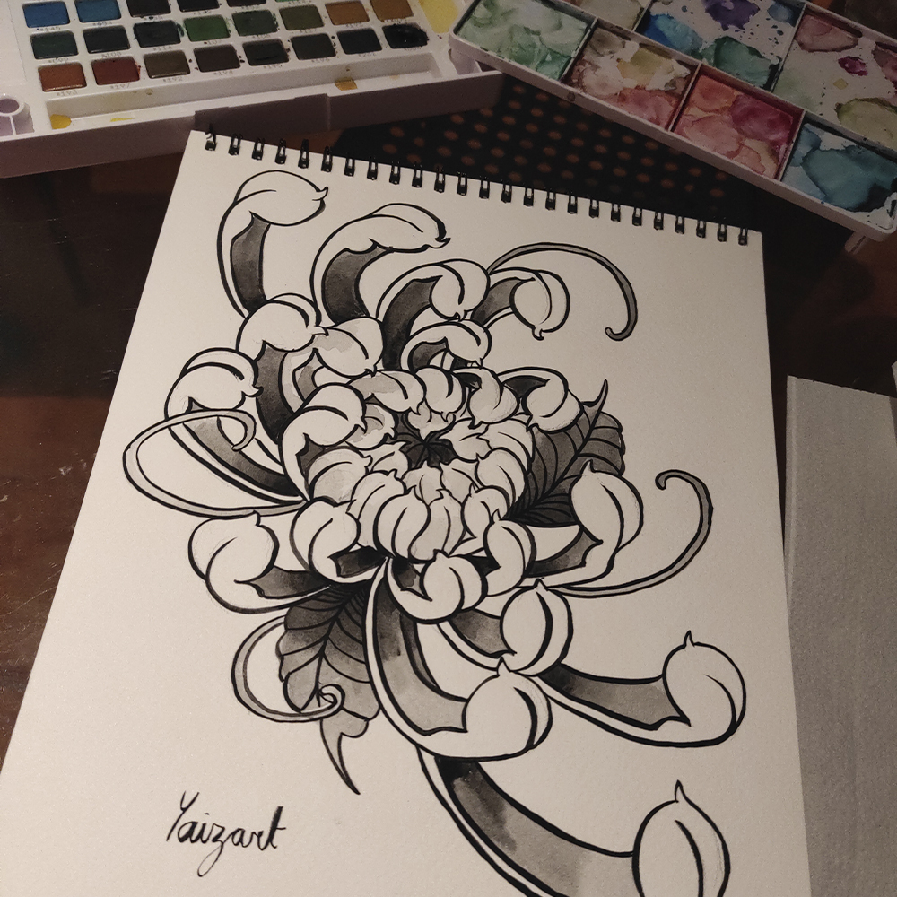 Chrysanthemum in watercolor