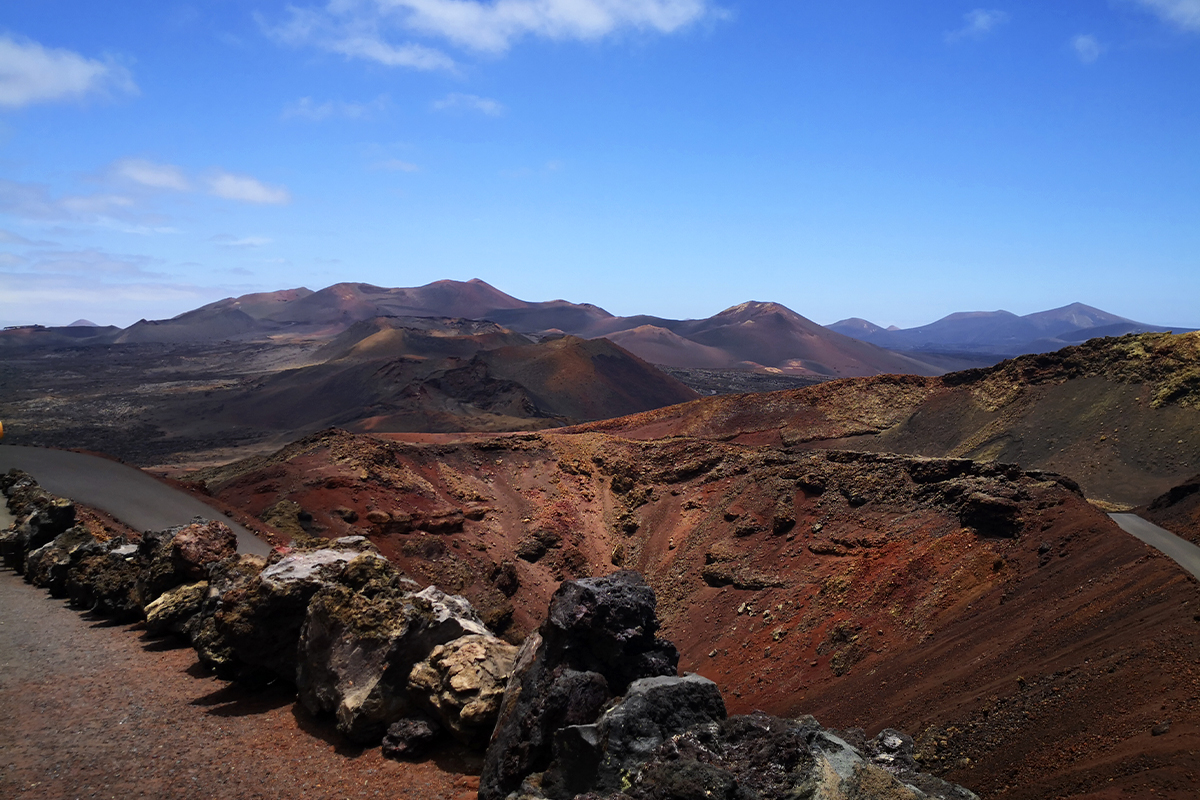 calderas of red volcanoes in timanfaya - Yaizart