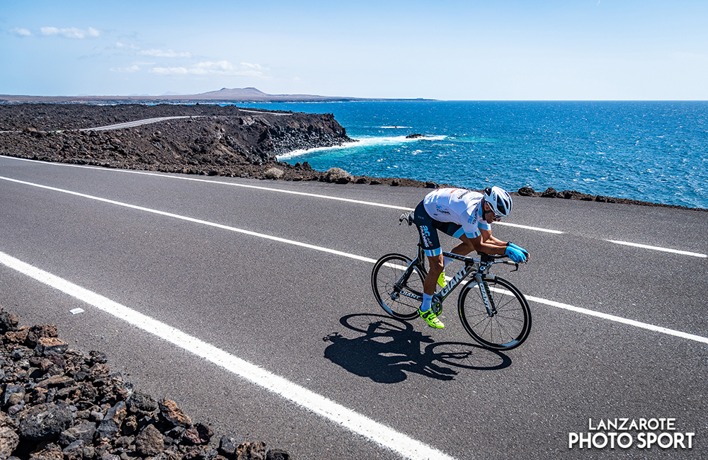 Cyclist on the road to Los Hervideros