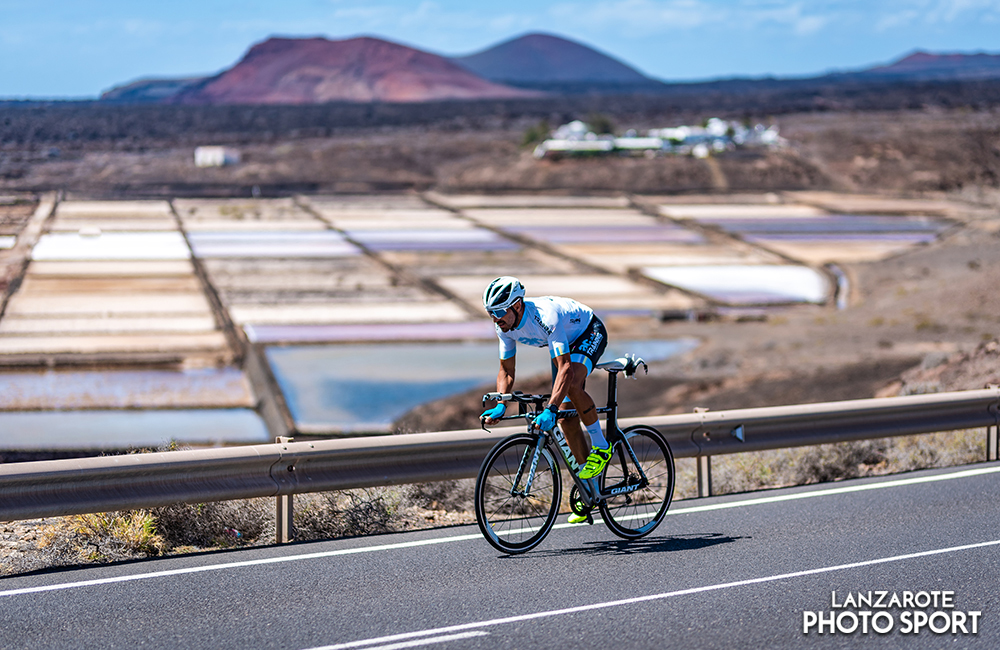 Cyclist in the Salinas de Janubio