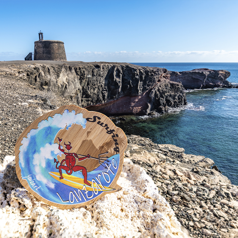 Surfing Lanzarote magnet in las Coloradas Castle